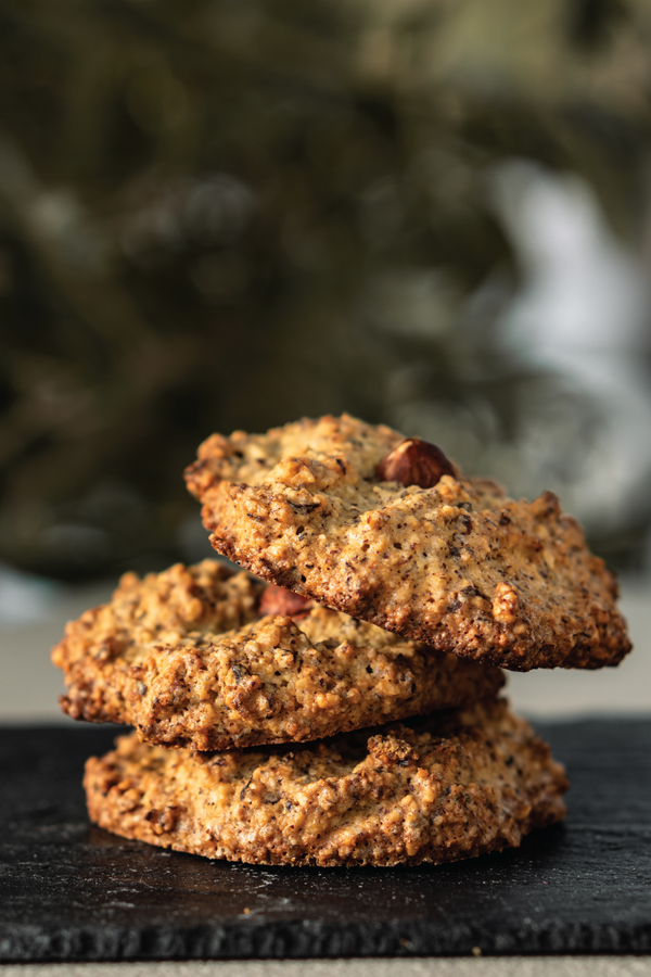 Stack of hazelnut macaroons, gluten free from Halm Cafe menu, Jumeirah, Dubai.