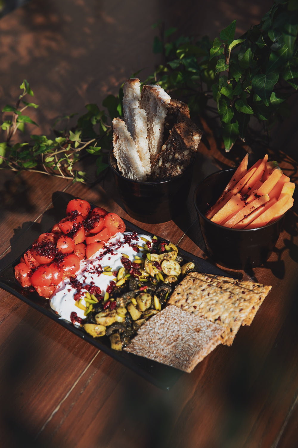 healthy light bites at halm cafe in jumeirah displayed outside 