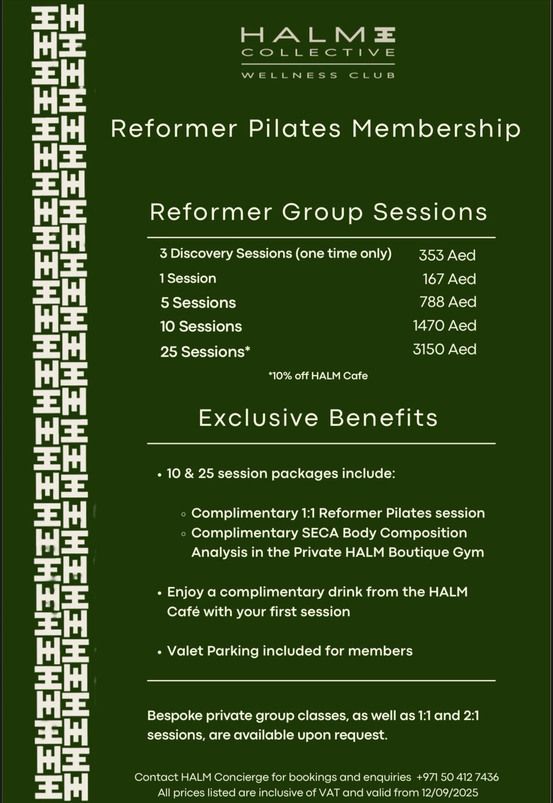 price list for halm collective group reformer pilates 